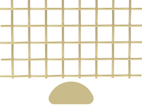 A piece of copper D shape decorative wire mesh on white background.