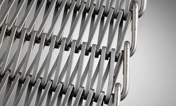 A piece of conveyor belt with flat spiral wires.