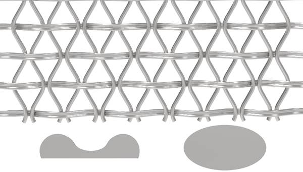 A piece of copper decorative mesh with irregular and D shape wires.