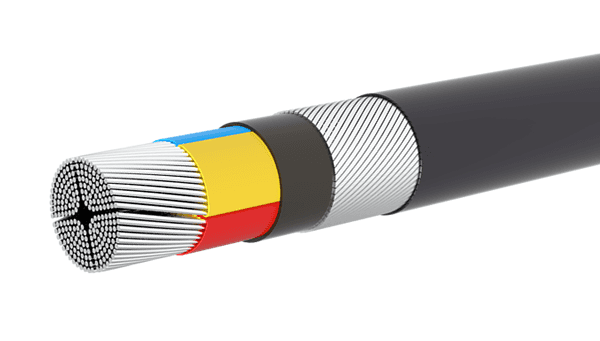 A piece of multicore cable with flat wire armours.