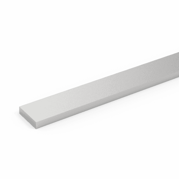 A piece of stainless steel flat wire on gray background.