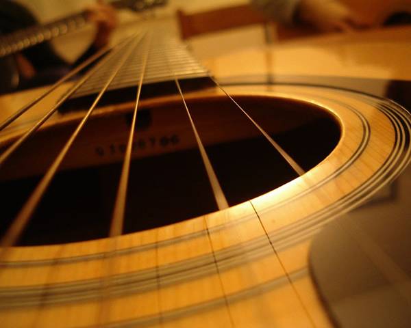 A detail of guitar string of guitar.