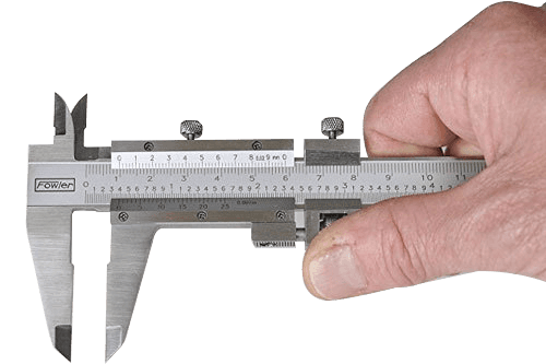 A worker is holding a vernier caliper.